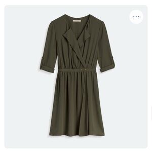Olive Green Thee Quarter Sleeve Shirt Dress